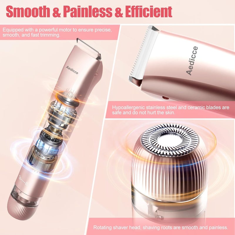 Aedicce Bikini Trimmer for Women 2 in 1, Dual Head Womens Electric Shaver, Electric Razors for Pubic Hair, IPX7 Waterproof Rechargeable Facial Hair Removal for Shaving Underarm Leg Arm Body Face, Rose Gold - Image 4